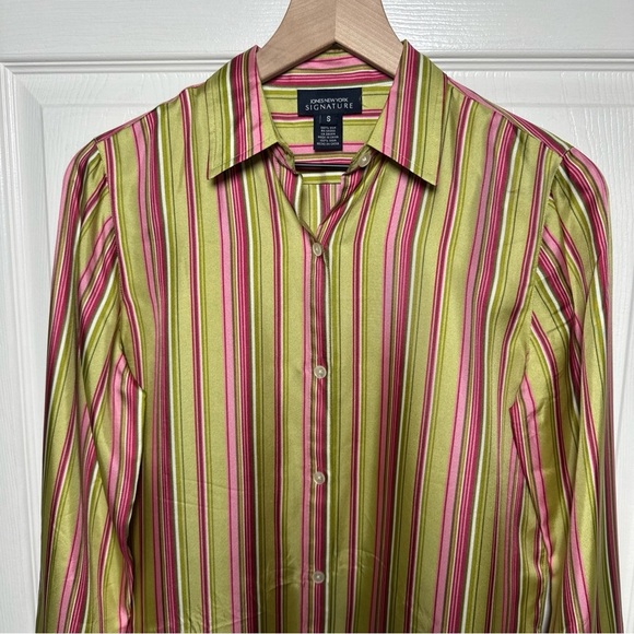 Jones New York Signature Multicolor Striped 100% Silk Size Small Office Preppy - Picture 3 of 14